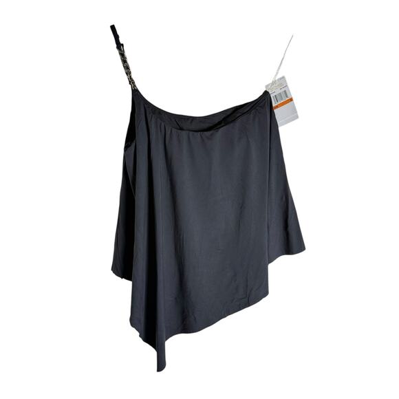 MICHAEL Michael Kors Black Logo Chain One Shoulder Tankini Swim Top Size Small - Picture 3 of 9
